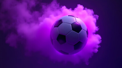Obraz premium Soccer Ball Floating in Purple Smoke Abstract Art