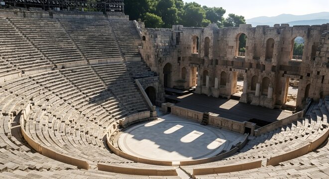 Odeon of Herodes Atticus in Athens shows ancient Greek architecture with historical significance and majestic design.