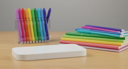 White Rectangular Object on Wooden Surface Stationary.
