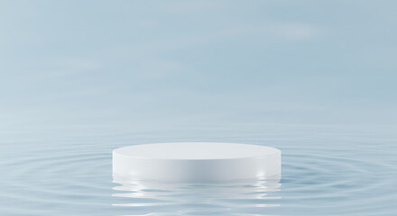 White Round Podium in Water with Ripples for Product Display.