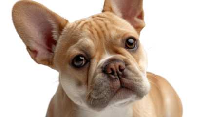 Curious Puppy Gaze: A close-up view of a charming french bulldog puppy tilting its head, showcasing its innocent curiosity and endearing expression.