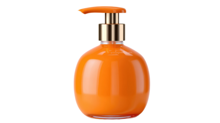 Orange Liquid Soap Dispenser: The vibrant orange soap dispenser, filled with liquid, is set against a simple backdrop. This image evokes cleanliness, freshness, and simplicity.