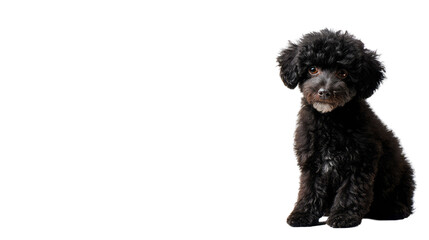 Elegant Puppy's Gaze: A charming close-up of a miniature poodle sitting pretty, Its dark, curly coat, and inquisitive eyes draw the viewer into a moment of pure, unadulterated canine appeal.
