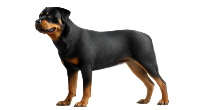 Loyal Protector: A powerful and noble Rottweiler dog, embodying strength and loyalty with its sleek coat and confident stance.