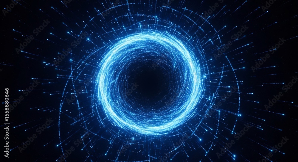 Poster abstract blue vortex swirling inwards, creating a visual representation of energy.