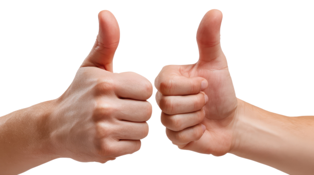 Thumbs Up of Approval: Two hands raised in a gesture of approval and agreement. This image conveys a sense of positivity, support, and endorsement.
