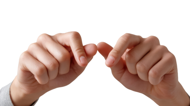 Hands Gesturing Precision: A closeup shot captures two hands performing a precise gesture. This image highlights the focus, delicate movements, and intentional actions.