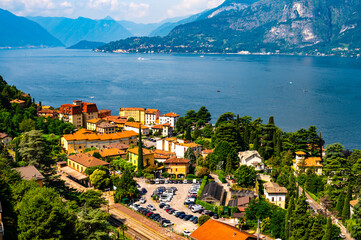 The village of Varenna, on Lake Como, photographed on a summer day. 
