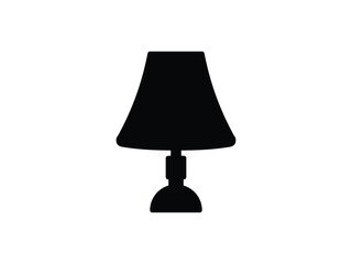 Solid black icon of bedside table lamp. Iconic vector of a classic nightstand lamp, useful for mobile UI kits, smart home themes, or hotel booking apps.
