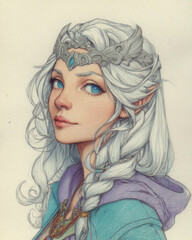 colored pencil sketch of Norse god Freyja 032.png