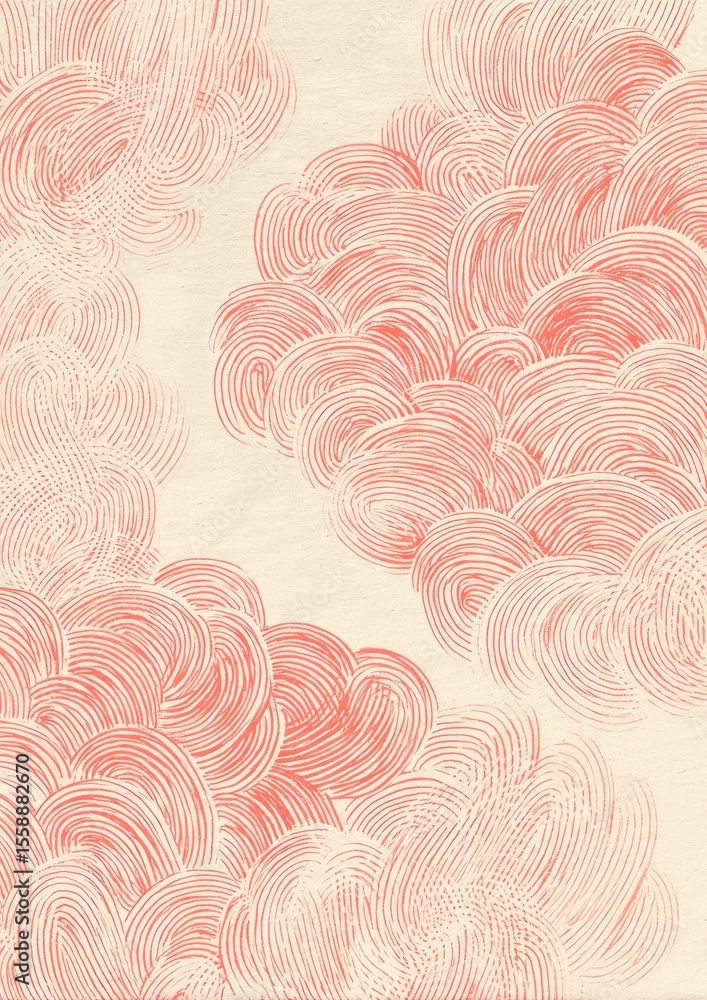 Poster abstract artwork depicting stylized clouds in a soft, gentle color palette, creating visual interest