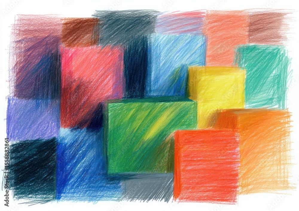 Poster abstract pencil artwork of colored blocks showing artistic rendering and vibrant color interplay
