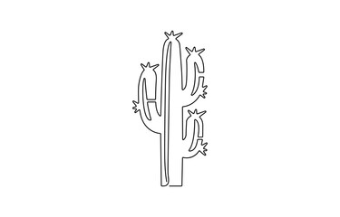 Continuous Line Drawing of Vector Cute Cactus Black and White Sketch House Plants Isolated on White Background, logo single hand drawn art doodle isolated minimal illustration.