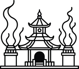 Burning Temple with Smoke Illustration