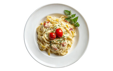 creamy fettuccine pasta isolated on transparent background