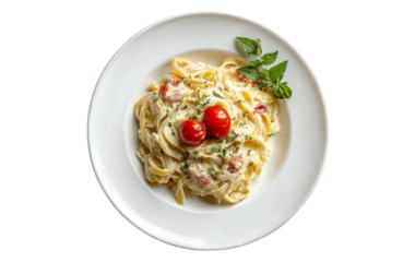 creamy fettuccine pasta isolated on transparent background