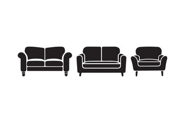 Classic black silhouette of a three piece sofa set with armchair
