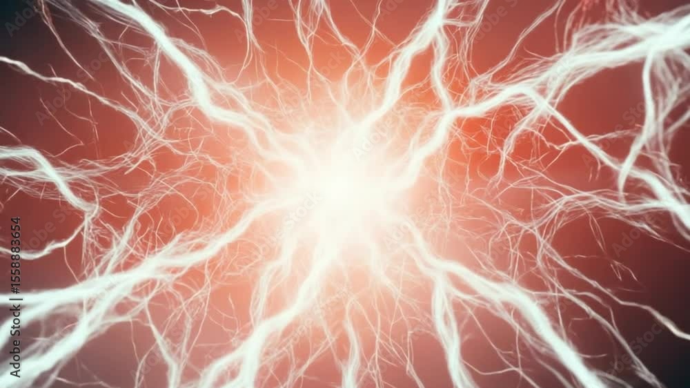 Poster energetic burst: abstract motion graphics of interconnected light strands animation