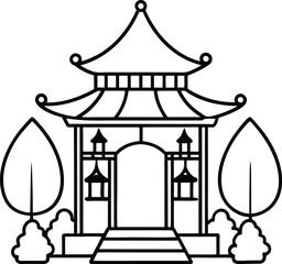 Asian Temple with Garden Elements