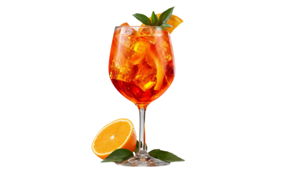 orange spritz cocktail with orange slice isolated on transparent background