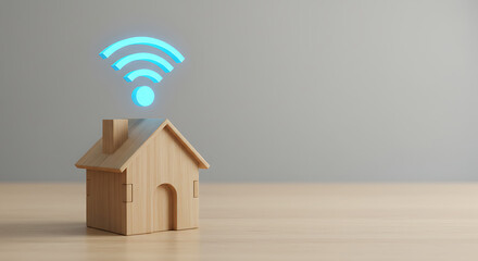 Wooden House Model with Wireless Signal.
