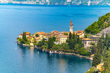 The village of Varenna, on Lake Como, photographed on a summer day. 
