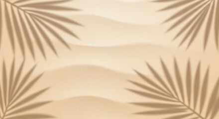 Palm leaf shadows cast on sun-drenched sand, creating a tranquil beach scene.