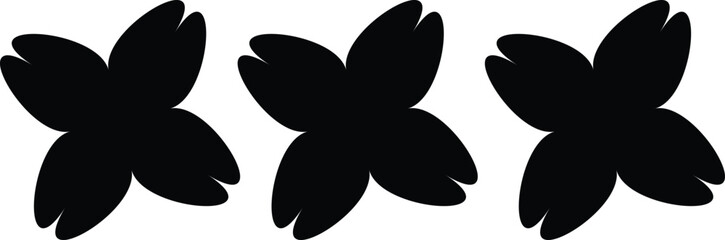 Three simple black four petal flowers design