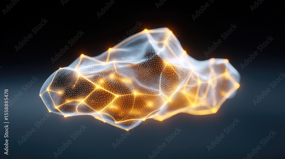 Aufkleber abstract 3d render of glowing network structure on dark background