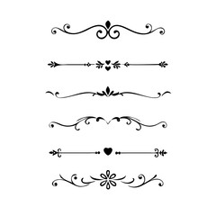 text dividers doodle set. Wedding decorative elements. Divider ornament, borders, floral, vintage line separators. Hand drawn vector illustration isolated on white background. Set page dividers.	