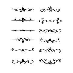text dividers doodle set. Wedding decorative elements. Divider ornament, borders, floral, vintage line separators. Hand drawn vector illustration isolated on white background. Set page dividers.	