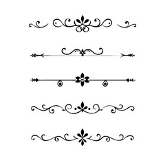 text dividers doodle set. Wedding decorative elements. Divider ornament, borders, floral, vintage line separators. Hand drawn vector illustration isolated on white background. Set page dividers.	