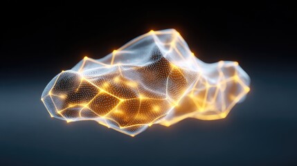 Abstract 3D Render of Glowing Network Structure on Dark Background