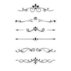 text dividers doodle set. Wedding decorative elements. Divider ornament, borders, floral, vintage line separators. Hand drawn vector illustration isolated on white background. Set page dividers.	