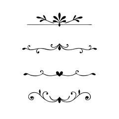 text dividers doodle set. Wedding decorative elements. Divider ornament, borders, floral, vintage line separators. Hand drawn vector illustration isolated on white background. Set page dividers.	