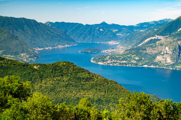 Panorama of Lake Como, with Tremezzina, Villa Balbianello, a glimpse of Lake Lugano, photographed from Alpe Tedoldo.
