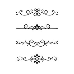 text dividers doodle set. Wedding decorative elements. Divider ornament, borders, floral, vintage line separators. Hand drawn vector illustration isolated on white background. Set page dividers.	