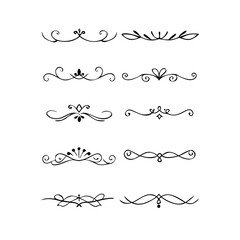text dividers doodle set. Wedding decorative elements. Divider ornament, borders, floral, vintage line separators. Hand drawn vector illustration isolated on white background. Set page dividers.	