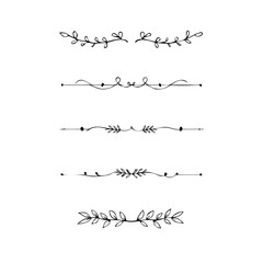text dividers doodle set. Wedding decorative elements. Divider ornament, borders, floral, vintage line separators. Hand drawn vector illustration isolated on white background. Set page dividers.	
