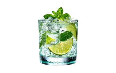 Refreshing mojito cocktail with lime and mint isolated on transparent background