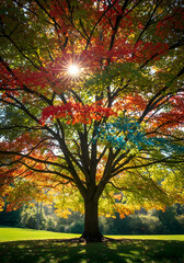Autumn tree with colorful leaves in a beautiful landscape