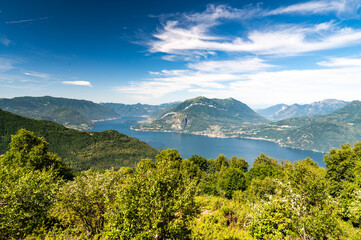 Panorama of Lake Como, with Tremezzina, Villa Balbianello, a glimpse of Lake Lugano, photographed from Alpe Tedoldo.
