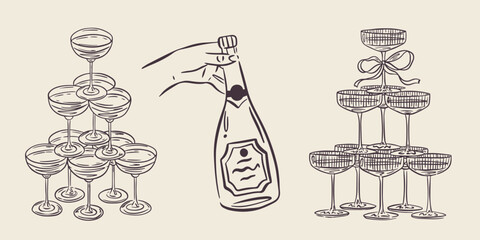 Whimsical hand drawn bar menu illustrations in trendy whimsical style. Perfect doodle for quirky italian wedding holiday, poster, dinner and bar menu, bachelorette party, birthday invitation, sign.