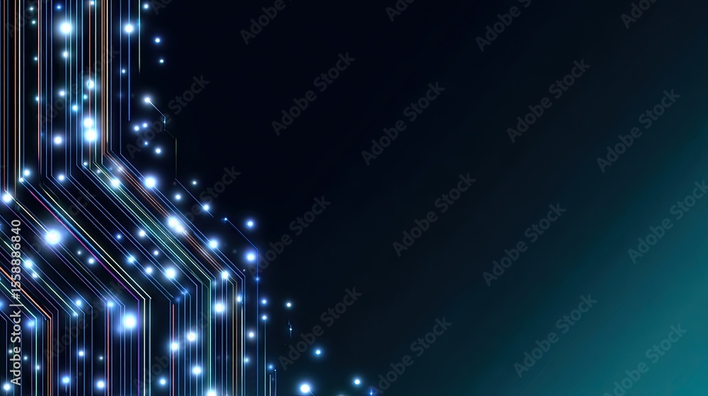 Poster abstract background of glowing lines and dots with dark gradient