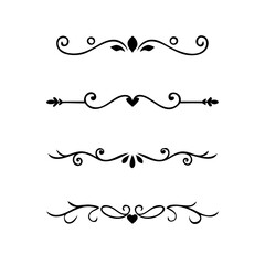 text dividers doodle set. Wedding decorative elements. Divider ornament, borders, floral, vintage line separators. Hand drawn vector illustration isolated on white background. Set page dividers.	