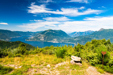 Panorama of Lake Como, with Tremezzina, Villa Balbianello, a glimpse of Lake Lugano, photographed from Alpe Tedoldo.
