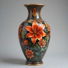 Ornate Floral Vase with Vibrant Lilies