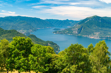 Panorama of Lake Como, with Tremezzina, Villa Balbianello, a glimpse of Lake Lugano, photographed from Alpe Camaggiore.
