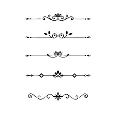 Gold text dividers doodle set. Wedding decorative elements. Divider ornament, borders, floral, vintage line separators. Hand drawn vector illustration isolated on white background. Set page dividers.
