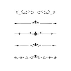 Gold text dividers doodle set. Wedding decorative elements. Divider ornament, borders, floral, vintage line separators. Hand drawn vector illustration isolated on white background. Set page dividers.

